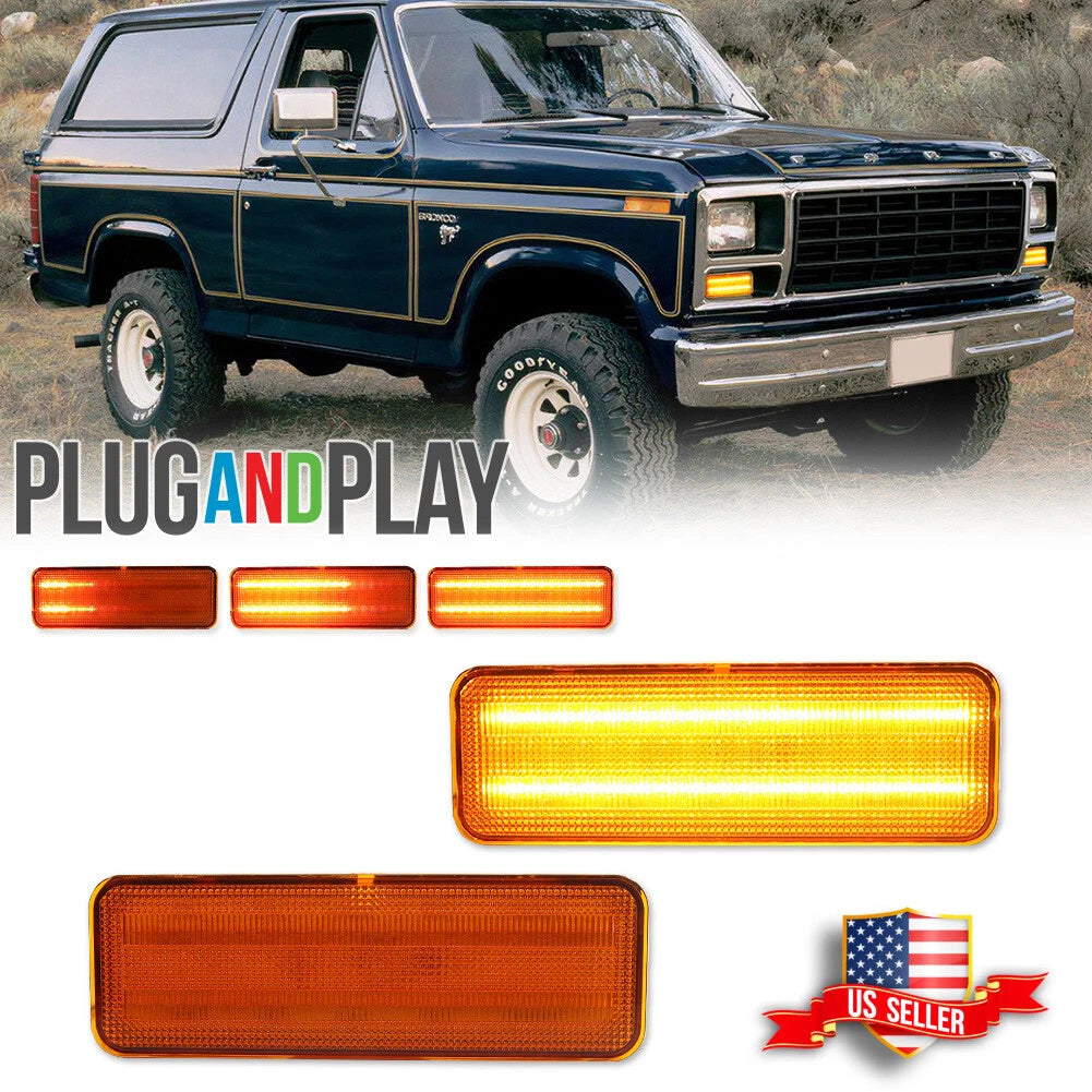 Sequential Amber LED Parking Signal Lights for Ford Bronco F150 F250 F350 (1980–1986)
