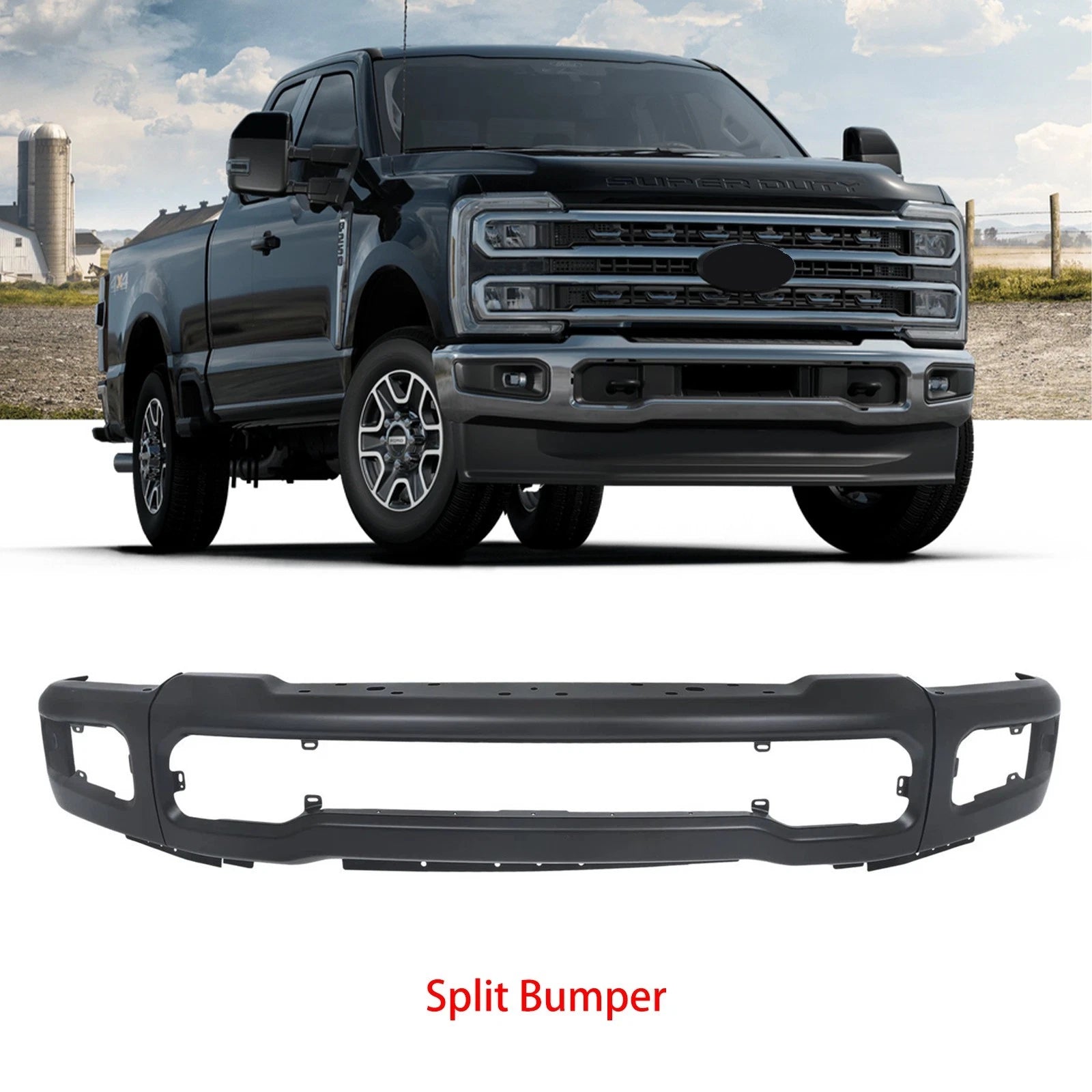 Black Front Bumper for Ford F-250 F-350 Super Duty (2023–2025) with Fog Light Holes