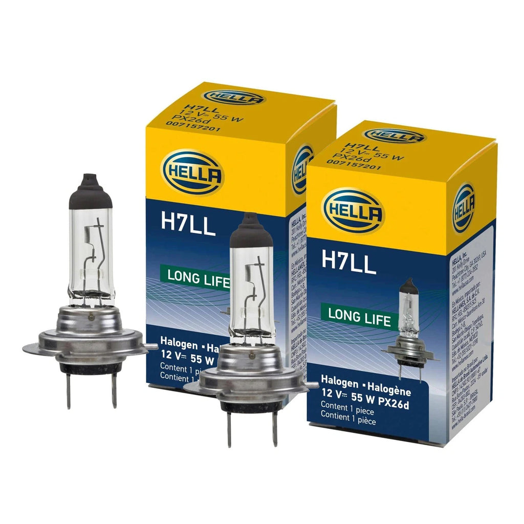 Set of 2 Hella Long Life Halogen Bulbs H7 (PX26d) 12V - 55W for High/Low Beam