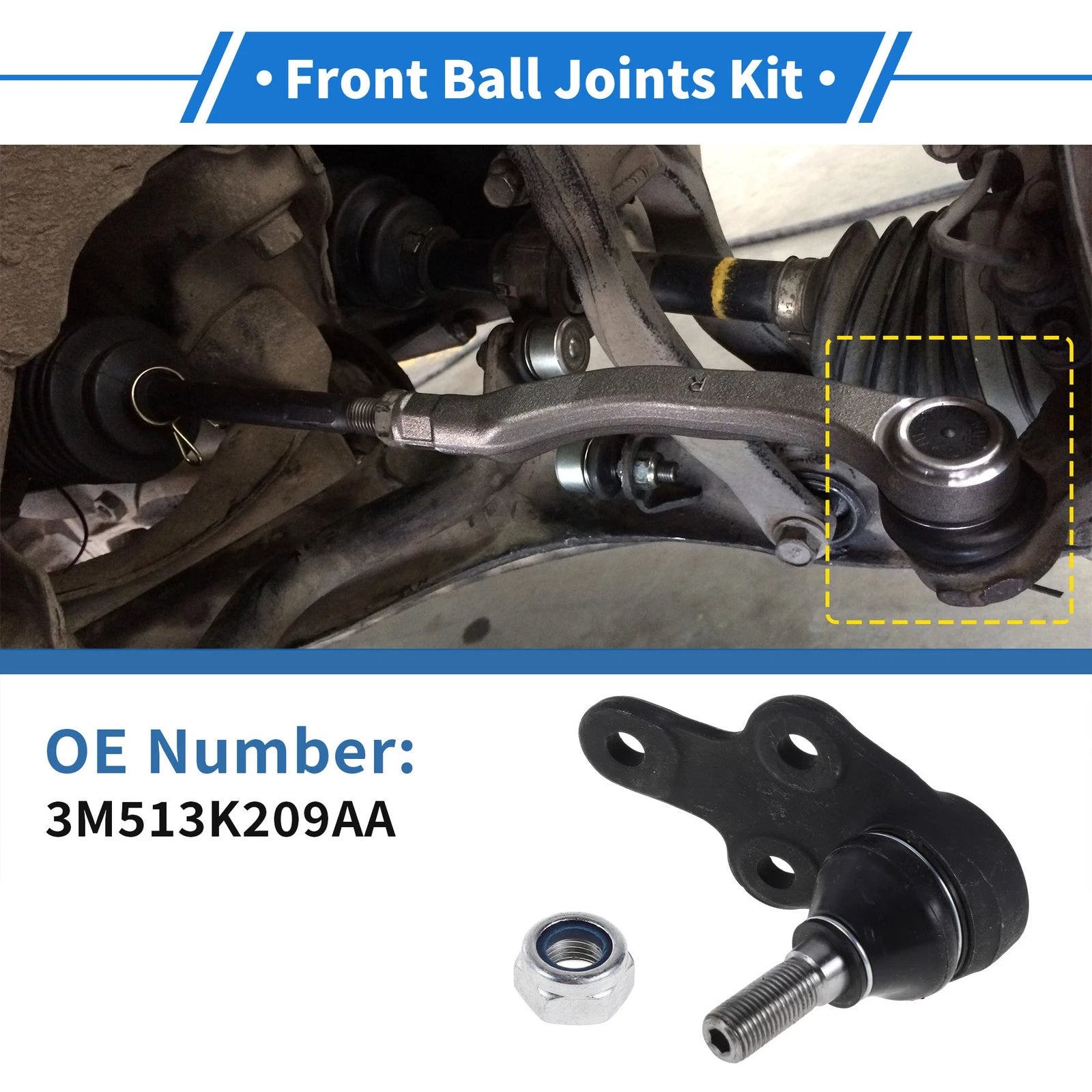 2X Front Lower Ball Joints for Ford Focus (2004–2011) No. 3M513K209AA