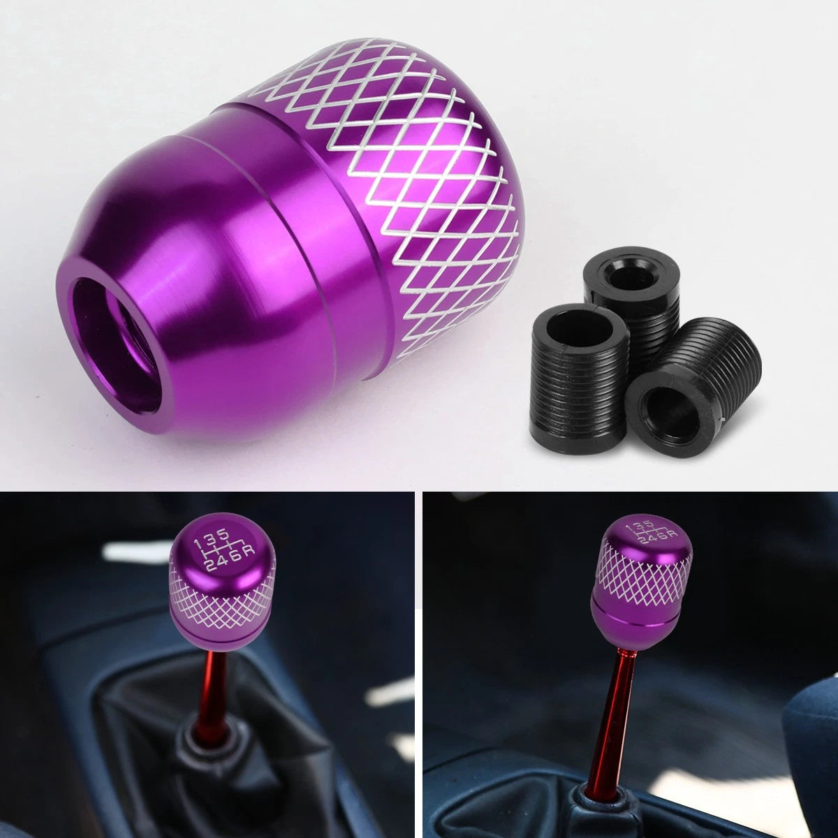 Netted Style 6-Speed Shift Knob for Universal Fit (42mm, Purple)
