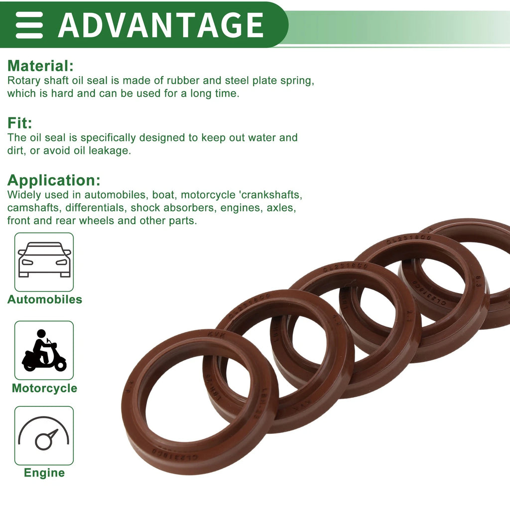 Set of 5 Oil Seal Rotary Shaft Seal FKM Rubber 25x33x4.5mm