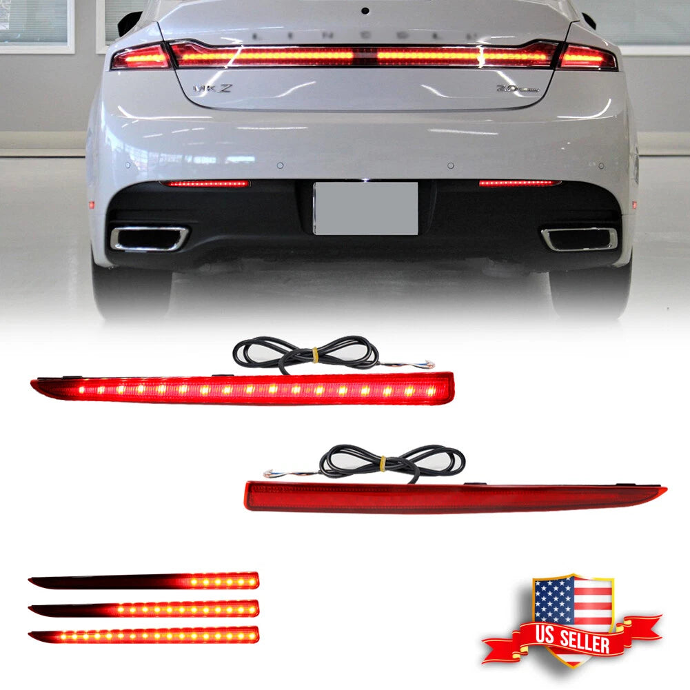 Red LED Rear Bumper Reflector Tail Lights for Lincoln MKZ (2013–2020)