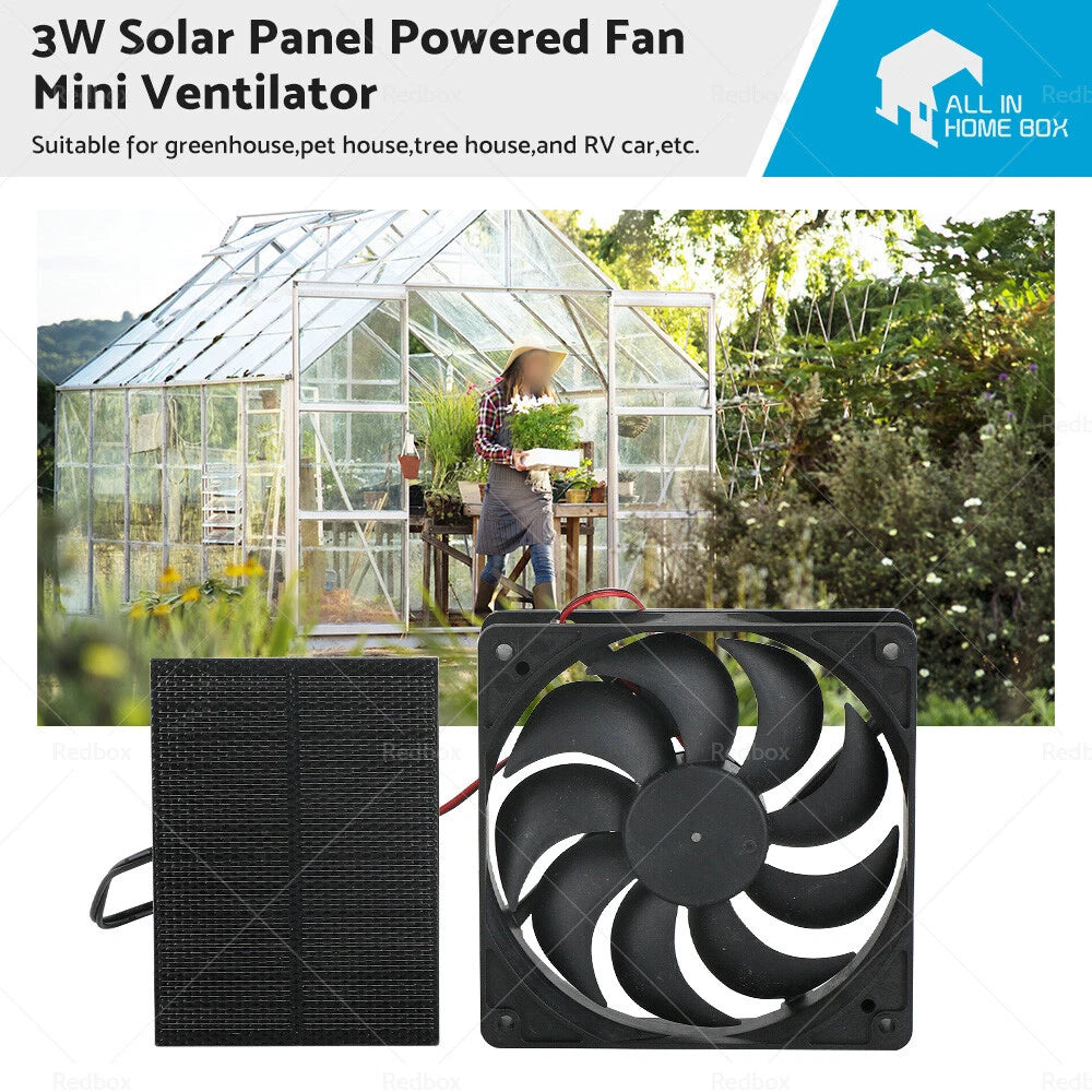 3W Solar Panel Fan for Greenhouse Pet Dog Chicken House