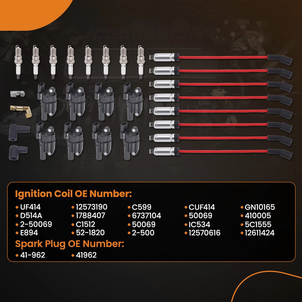 8 Pack Ignition Coil & Spark Plug Wire for GMC Chevy Silverado 2500 HD (2001–2007)