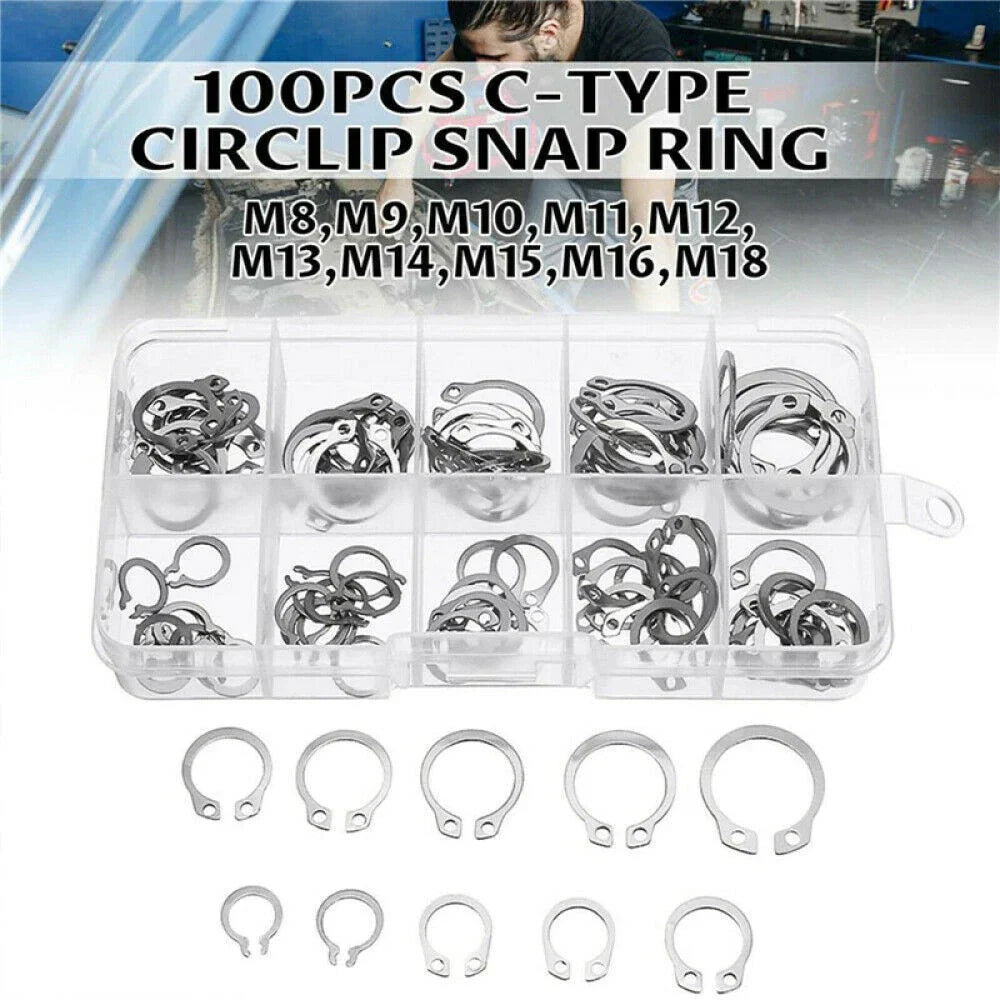 100pcs External Circlips Retaining Ring 8mm-18mm for Universal