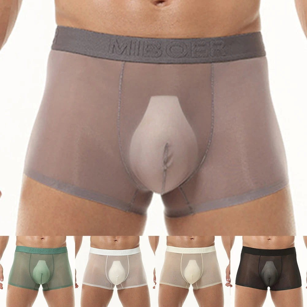 Ultra Thin Ice Silk Boxer Briefs for Men Low Waisted (Transparent Design)