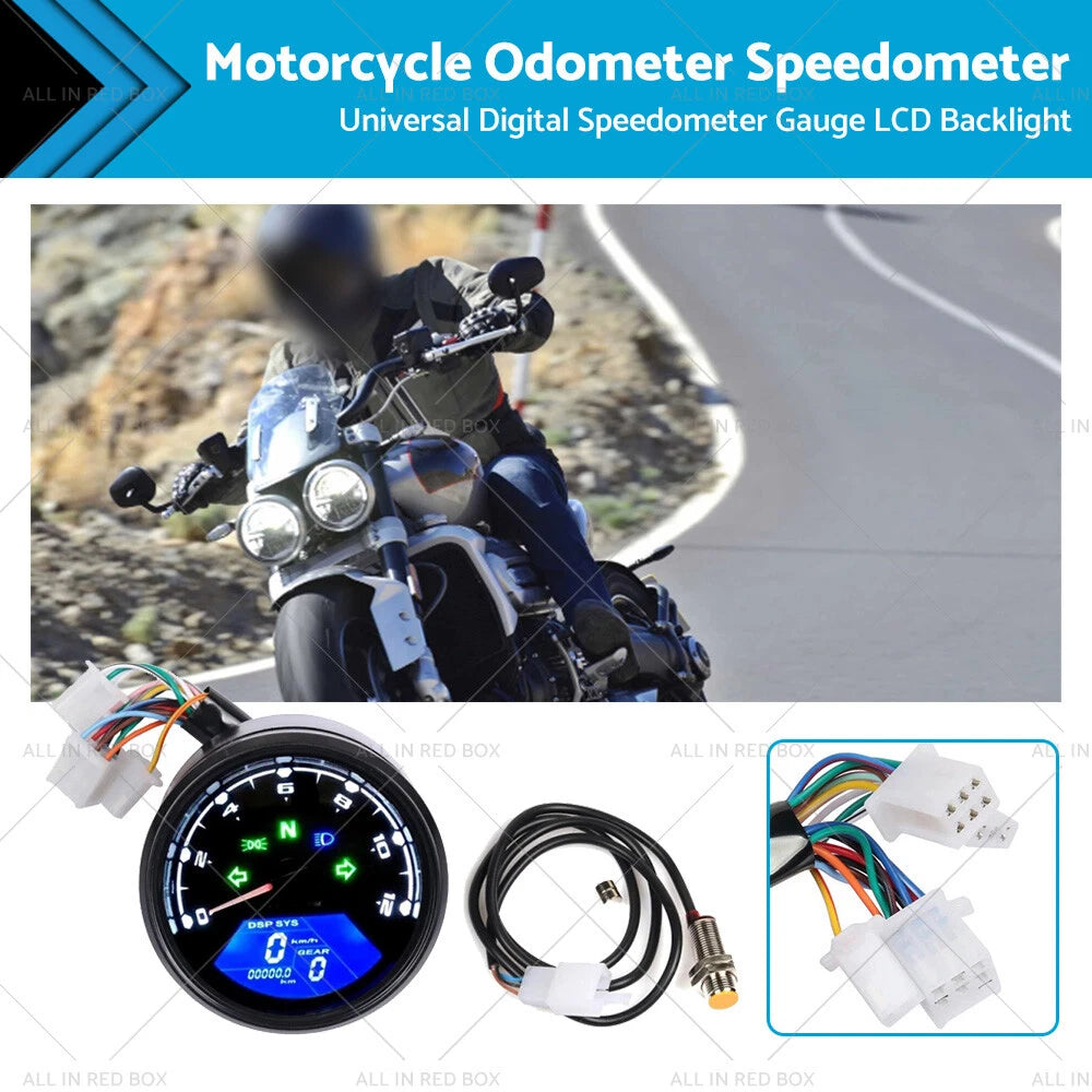 Digital Motorcycle Odometer Speedometer Tachometer Gauge LCD Universal