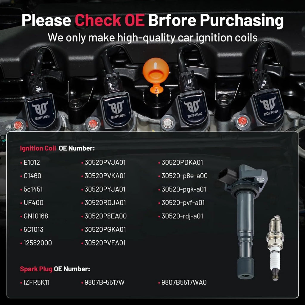 Set of 6 Ignition Coils & Spark Plugs for Honda Ridgeline (2006-2008)