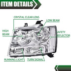 Clear Lens Chrome Headlights Assembly for Avalanche Tahoe Suburban (2007–2014)