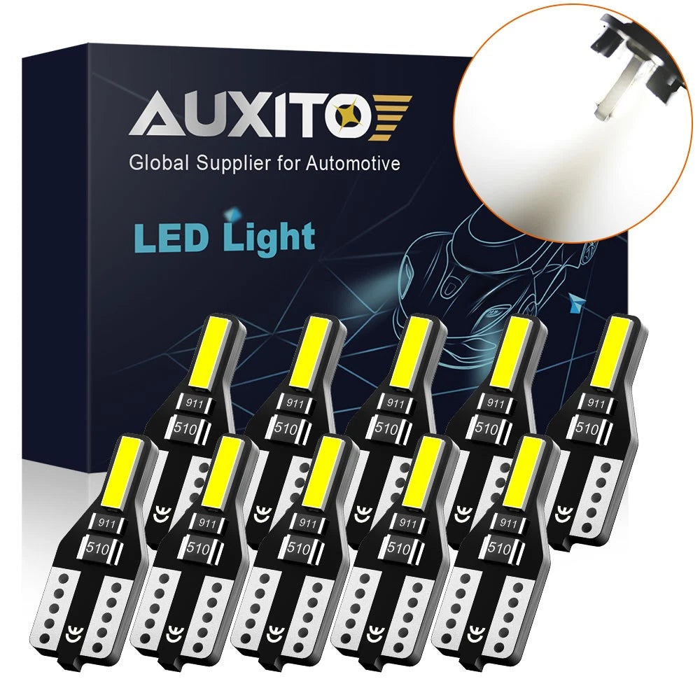 10x T10 LED Bulbs Error Free Canbus Xenon White W5W 501 Side Light for Vehicles