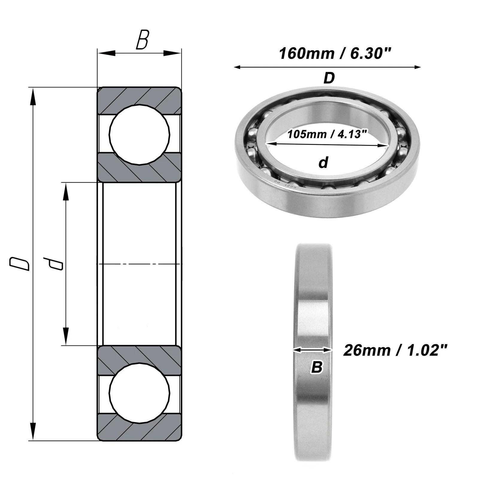 Deep Groove Ball Bearing 105x160x26mm for Scooter/Skateboard (1 Pc)