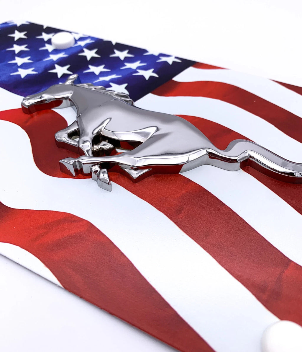 License Plate Frame American Flag Premium Color Wave for Ford Mustang (2005–2025)