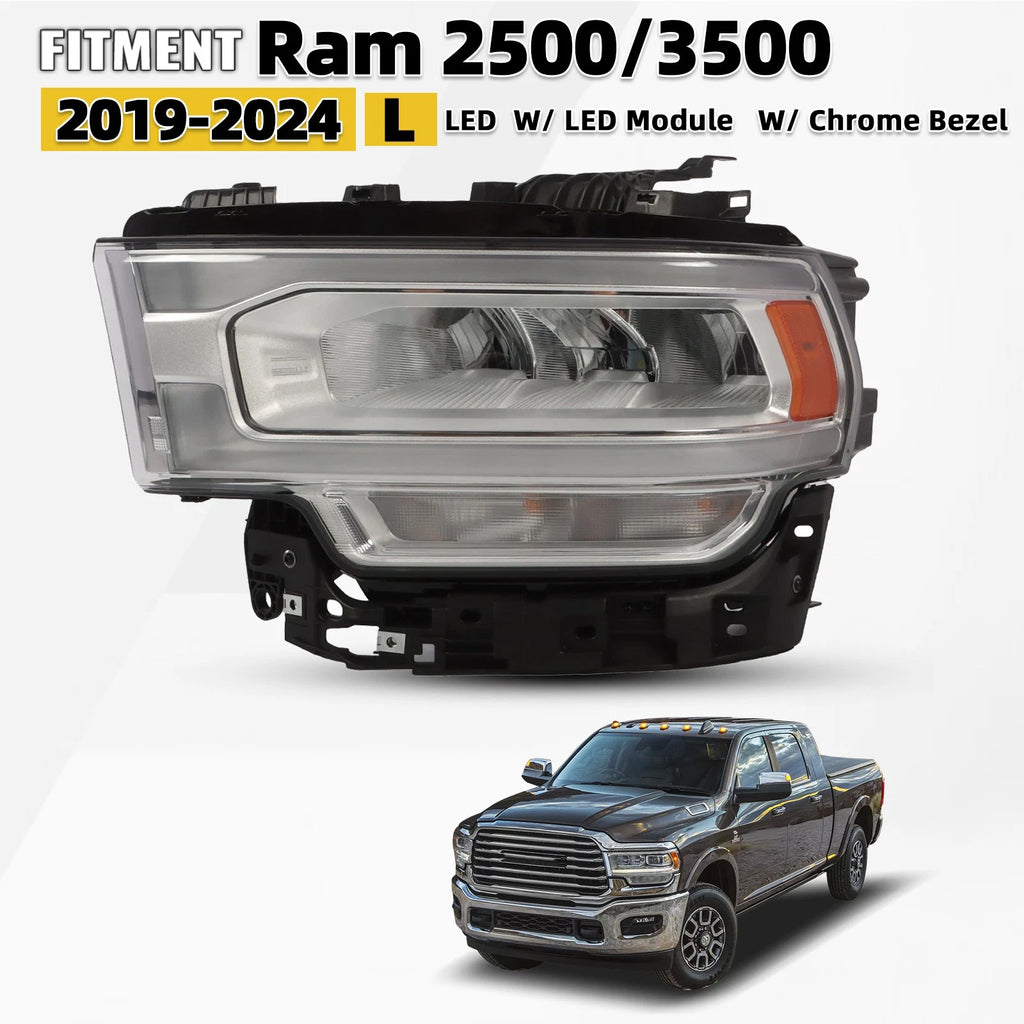 Full LED Headlight Chrome Left Side for Ram 2500 3500 (2019–2024) 68360181AD
