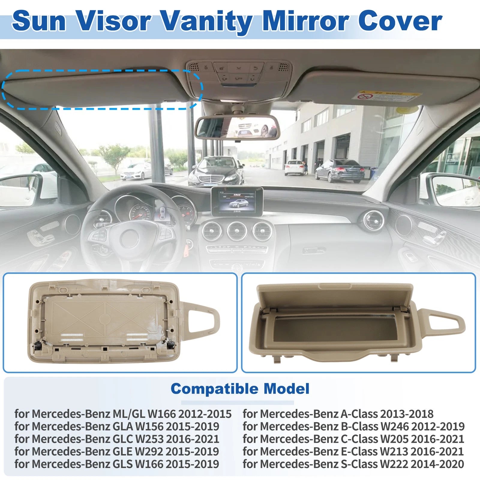Left Sun Visor Vanity Mirror Cover for Mercedes-Benz GLA W156/GLE W292 (2015–2019)