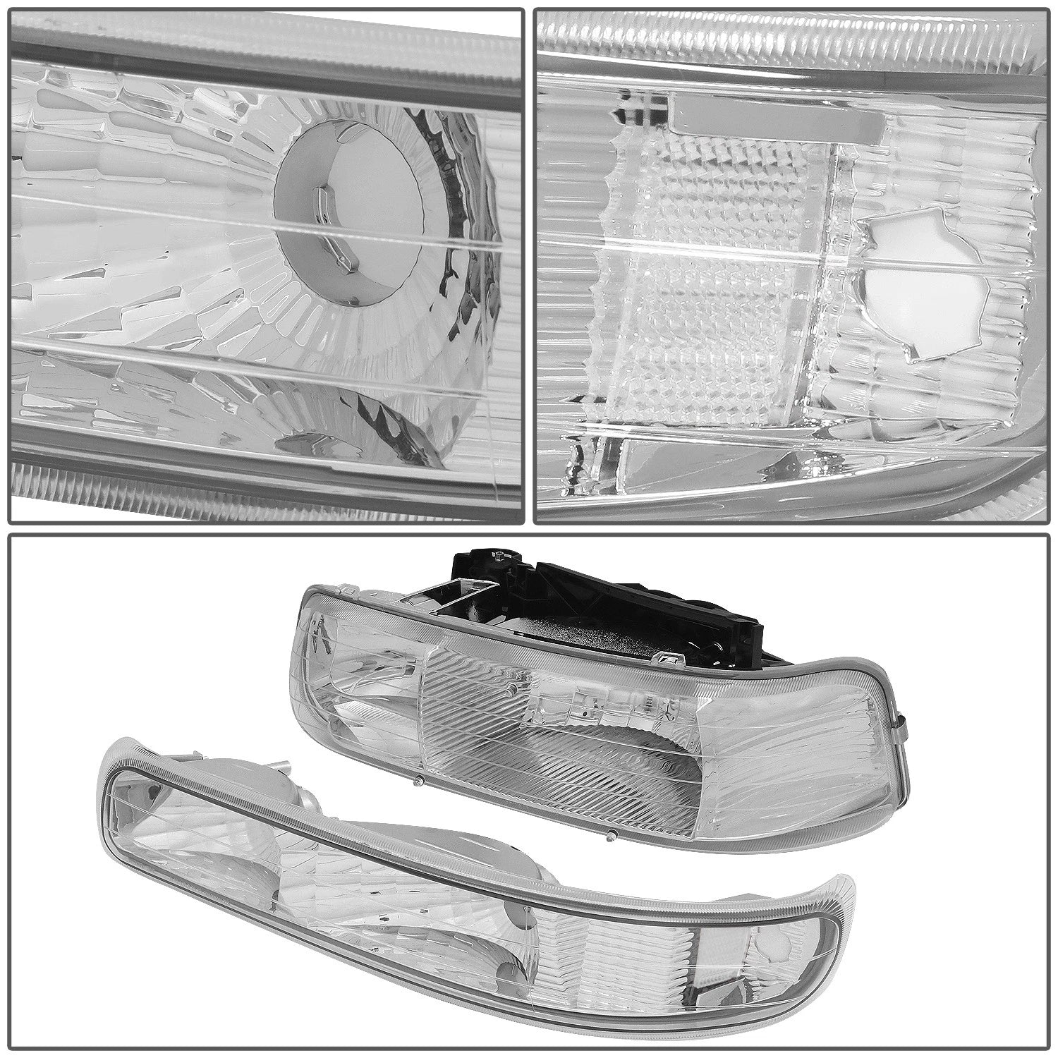 Chrome Housing Clear Corner Headlight Bumper Lamps for Chevy Silverado (1999–2002)