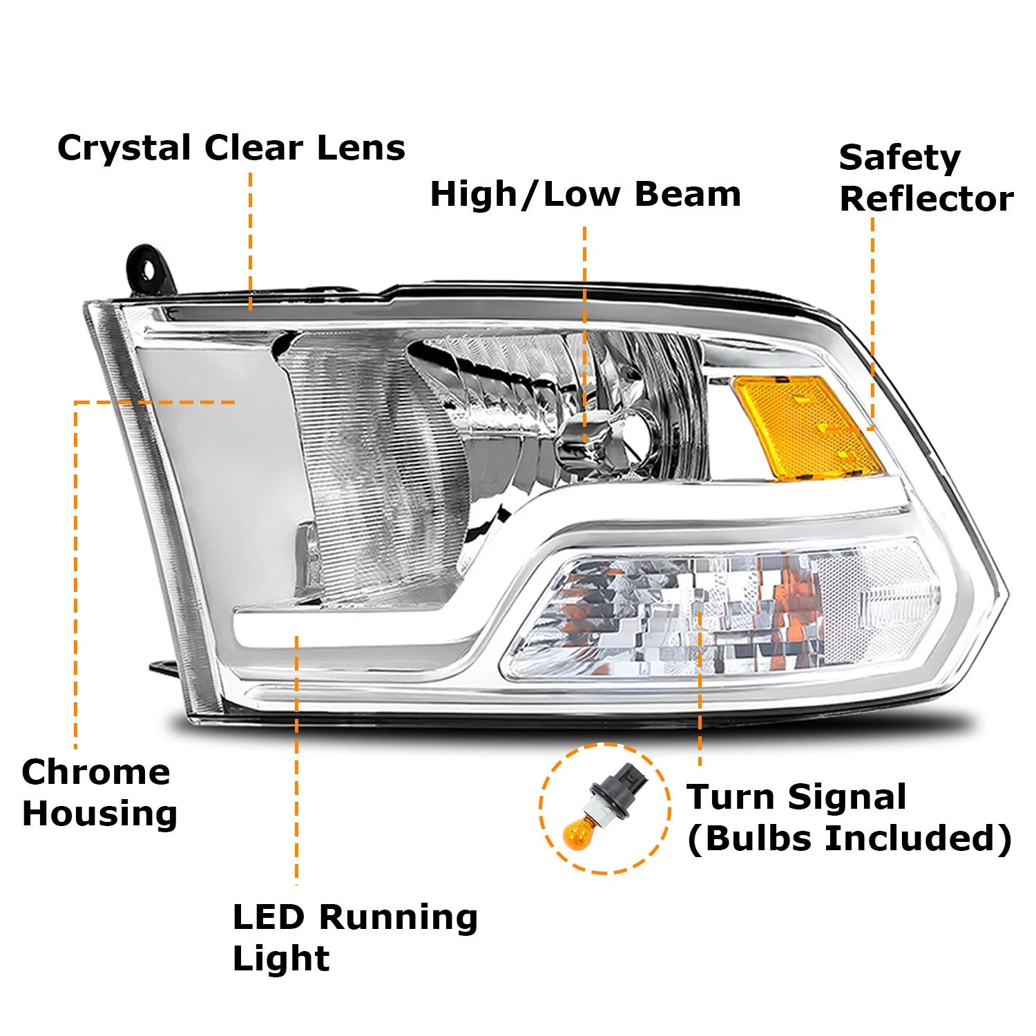 Sequential Turn Signal Headlights w/LED DRL for Dodge Ram 1500 2500 3500 (2009–2018)