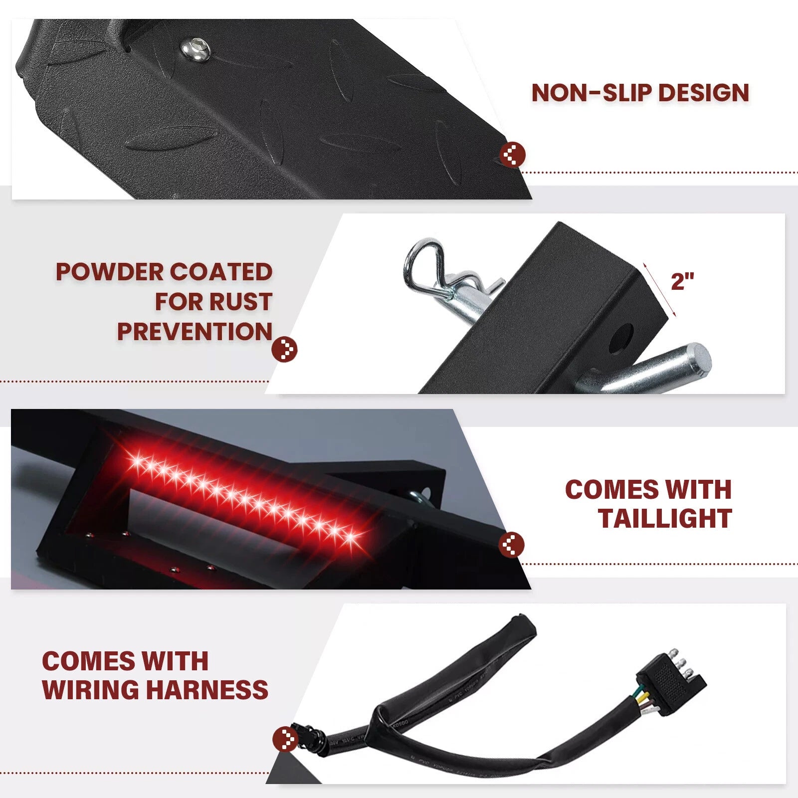Tow Trailer Receiver Hitch Step Bar Bumper Guard with LED for Make Model