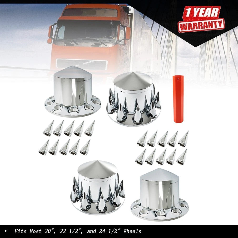 Set of 4 Chrome Spiked Axle Covers for Semi Truck
