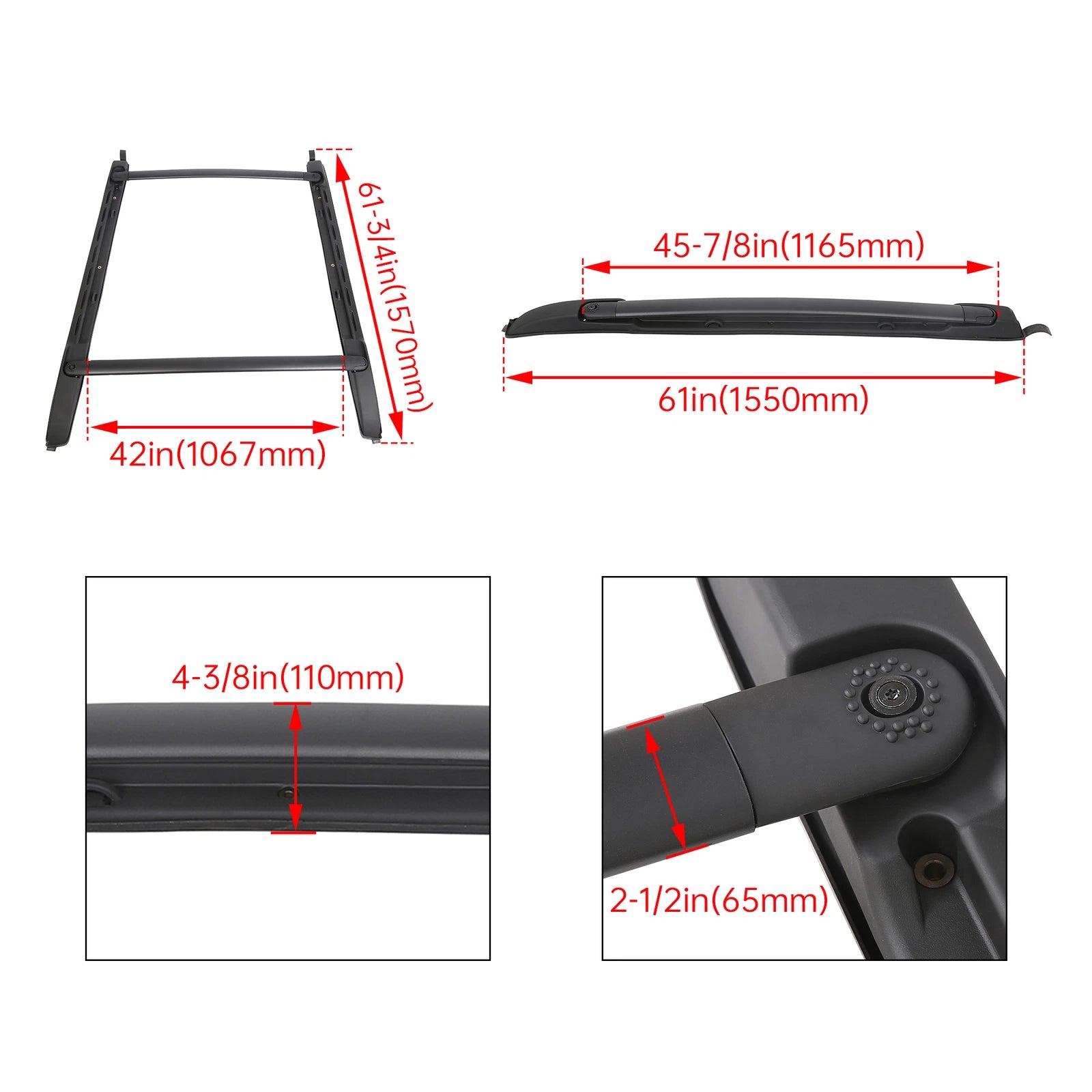 Set of 2 Roof Rack Cross Bars for Toyota Tacoma Double Cab (2005–2023)