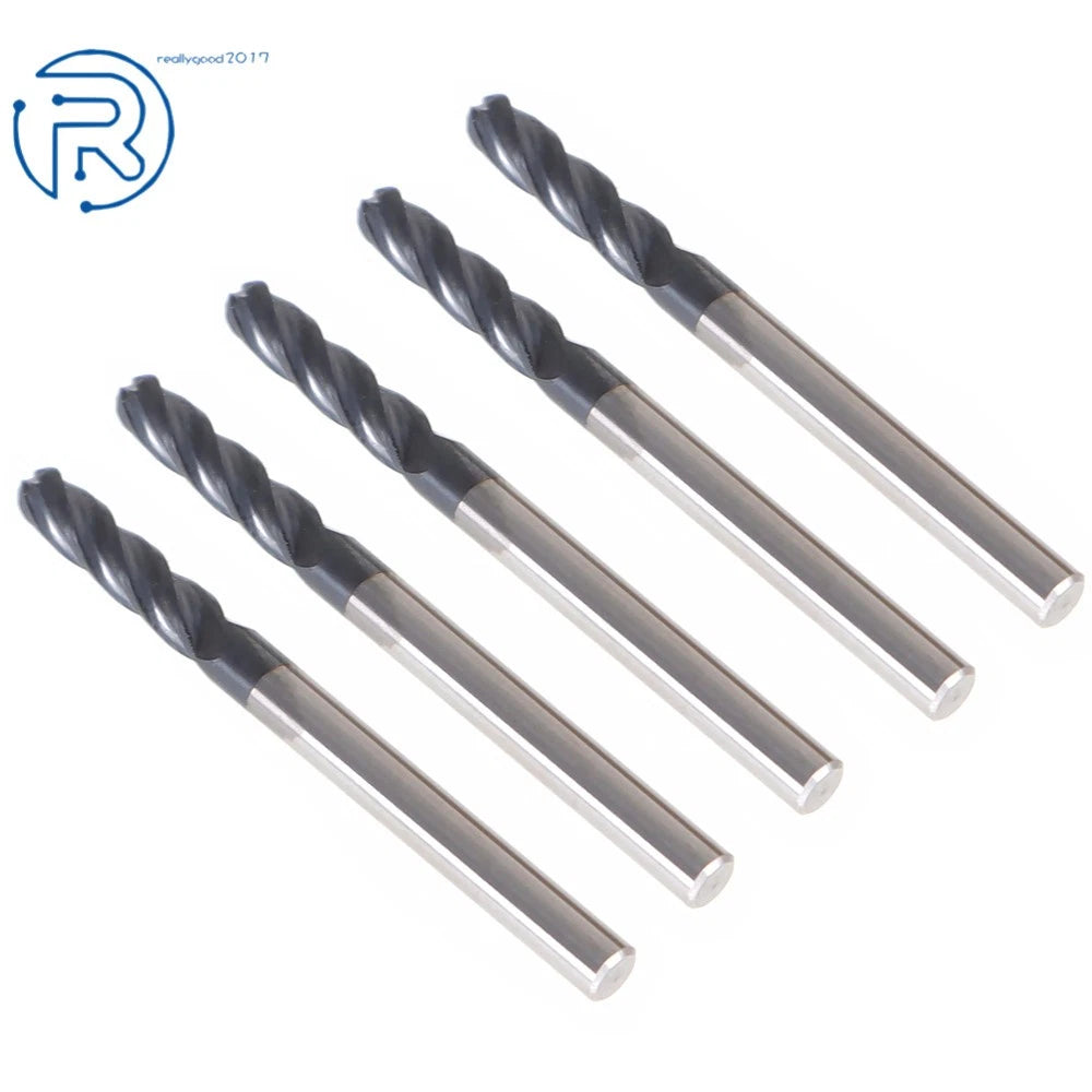 Set of 5 Ball Nose Carbide End Mills (1/8" x 1-1/2")