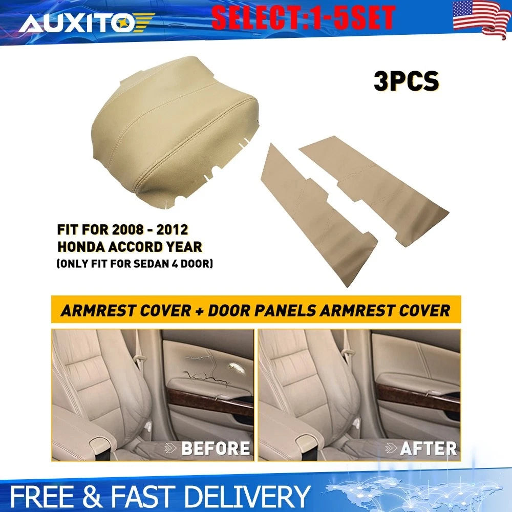 Set of 2 Beige Leather Door Armrest & Console Covers for Honda Accord Sedan (2008–2012)