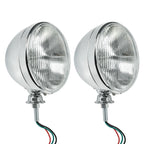 7 Inch Chrome Dietz Style Headlight Pair with Flat H4 Bulb for 12V (—)