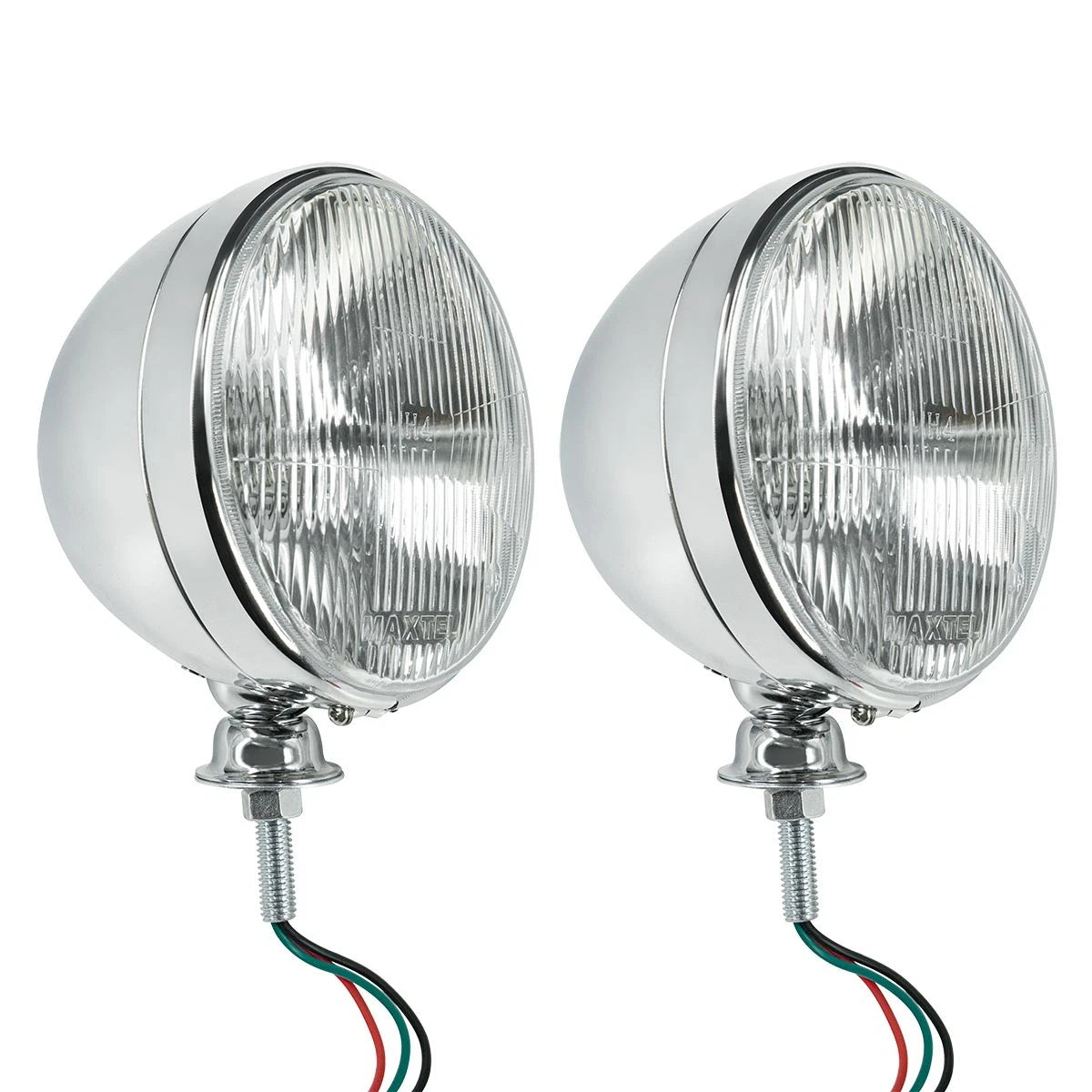 7 Inch Chrome Dietz Style Headlight Pair with Flat H4 Bulb for 12V (—)