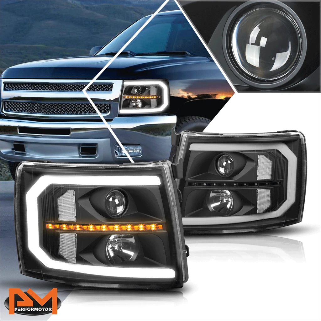C-Bar LED DRL + Sequential Turn Signal Projector Headlights for Silverado (2007–2014)