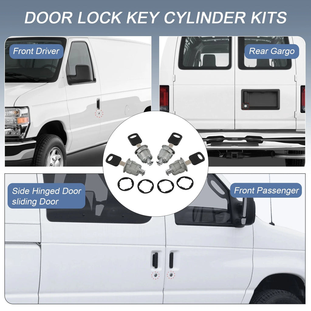 Set of 4 Door Key Lock Cylinders for Ford Econoline E Series Van