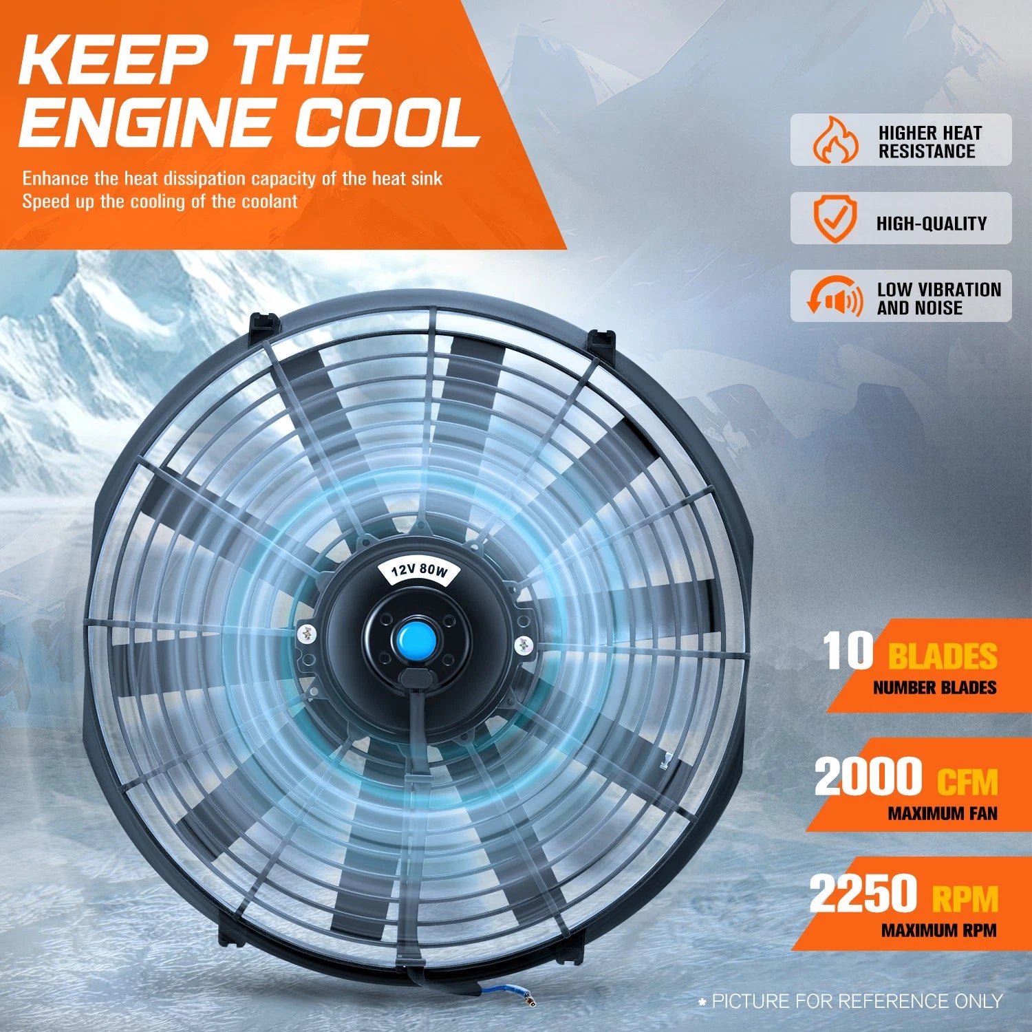 16" 12V Electric Radiator Cooling Fan with Relay & Mount Kit for Universal Fit