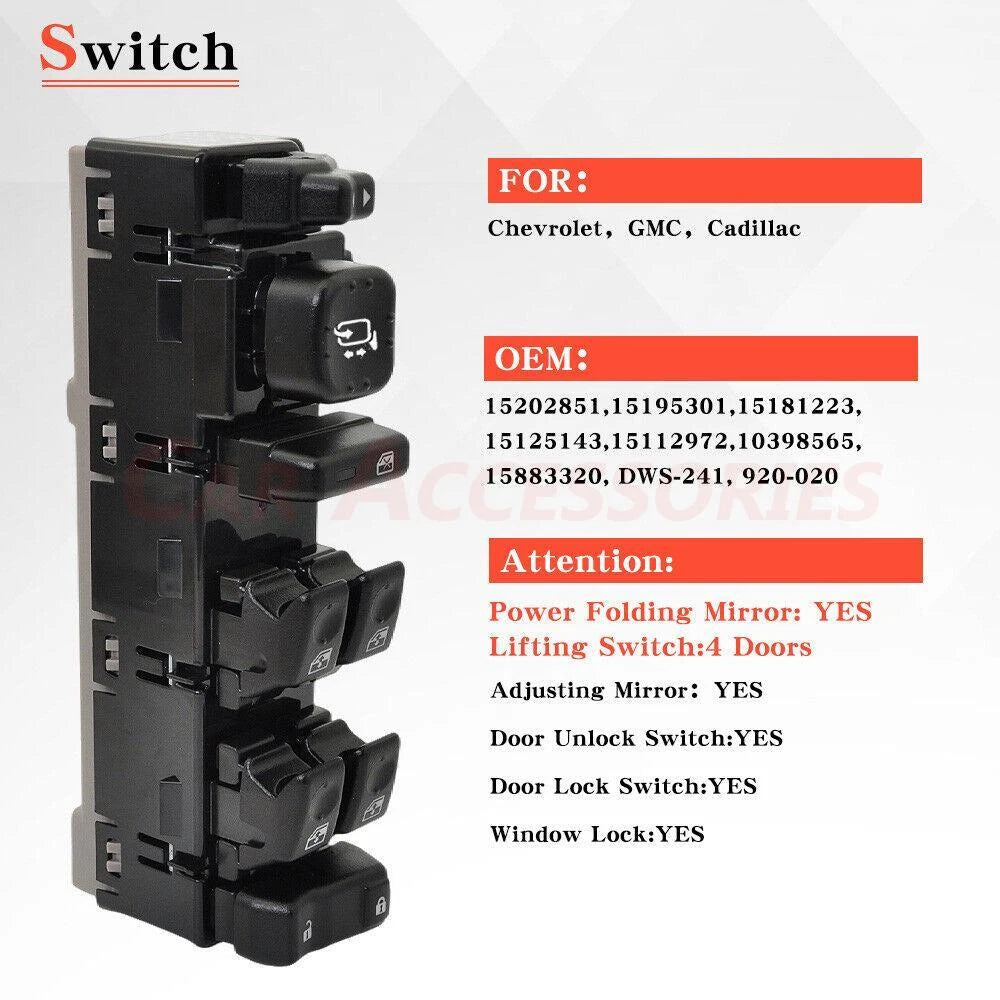 Power Window Switch for Chevy Silverado (2007–2013) #15112971