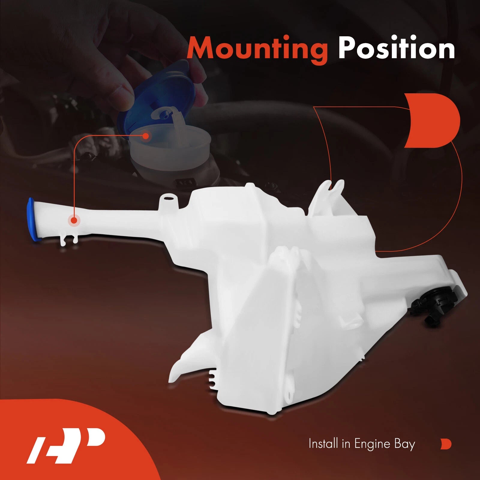 Windshield Washer Reservoir with Cap & Pump for Kia Soul (2014-2019)