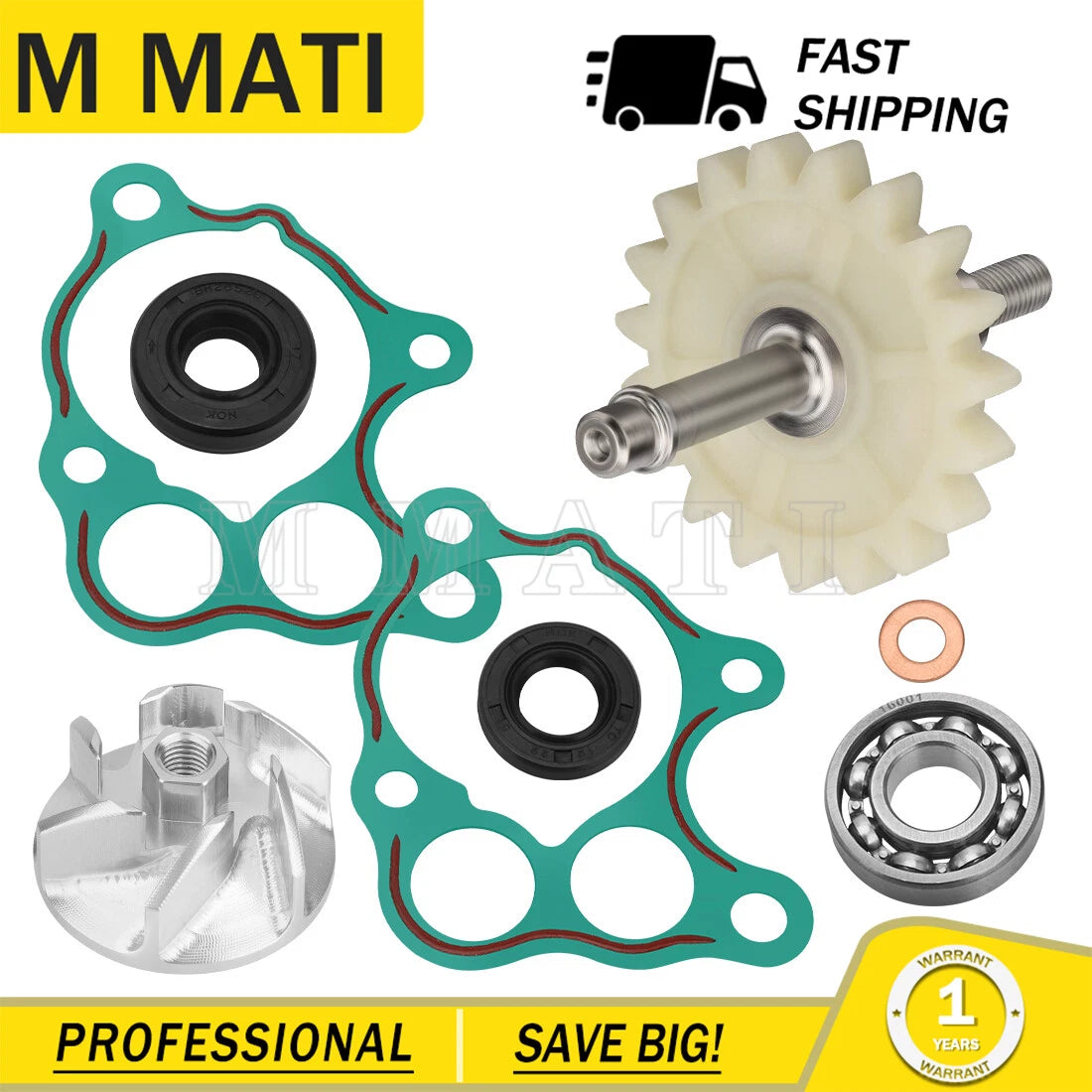Water Pump Impeller Shaft Gear Rebuild Kit for Honda CR500R (1986–2001)