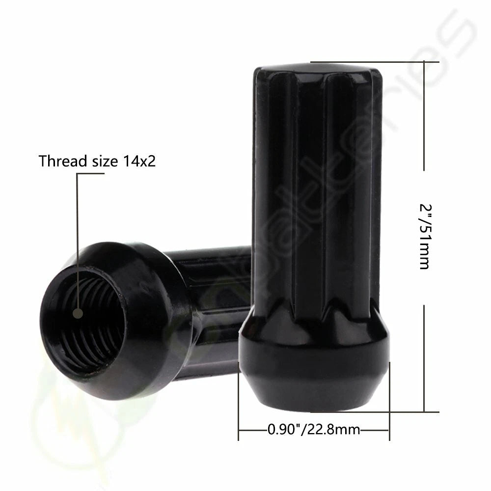 Set of 24 Black M14X2 7 Spline Lug Nuts for Ford Lincoln Navigator (2003–2023)