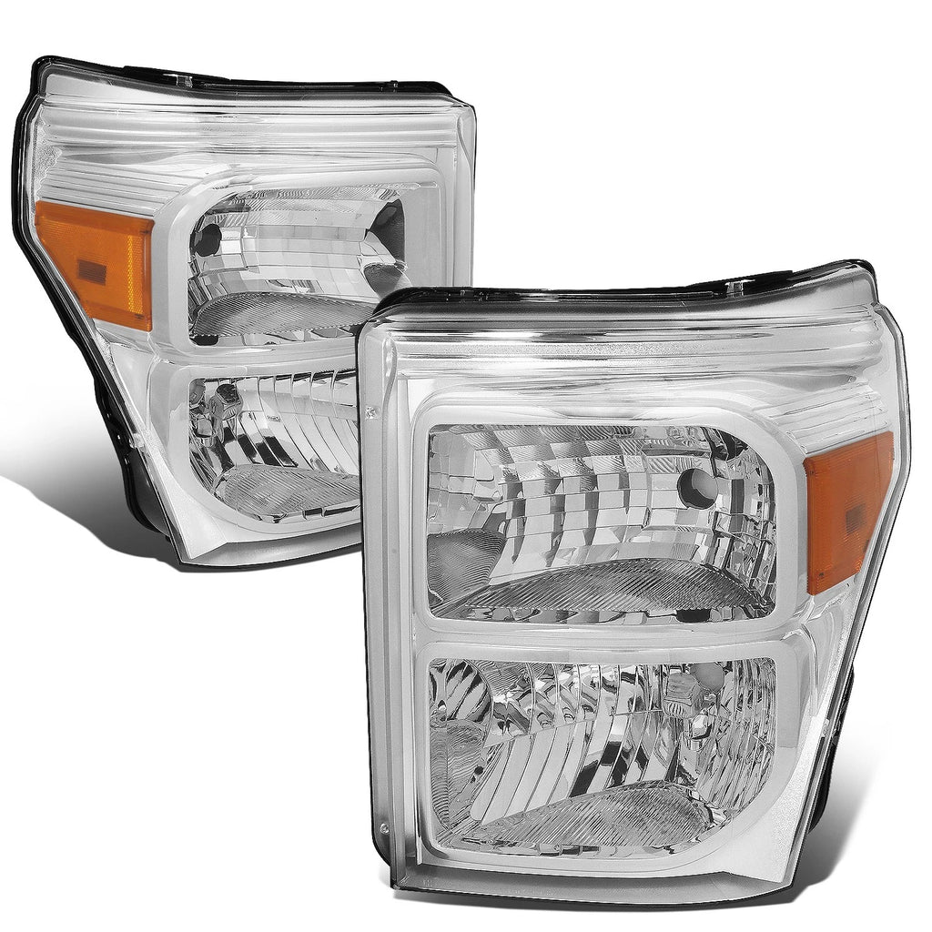 Pair of Chrome Housing Amber Corner Headlights for Ford Super Duty (2011–2016)
