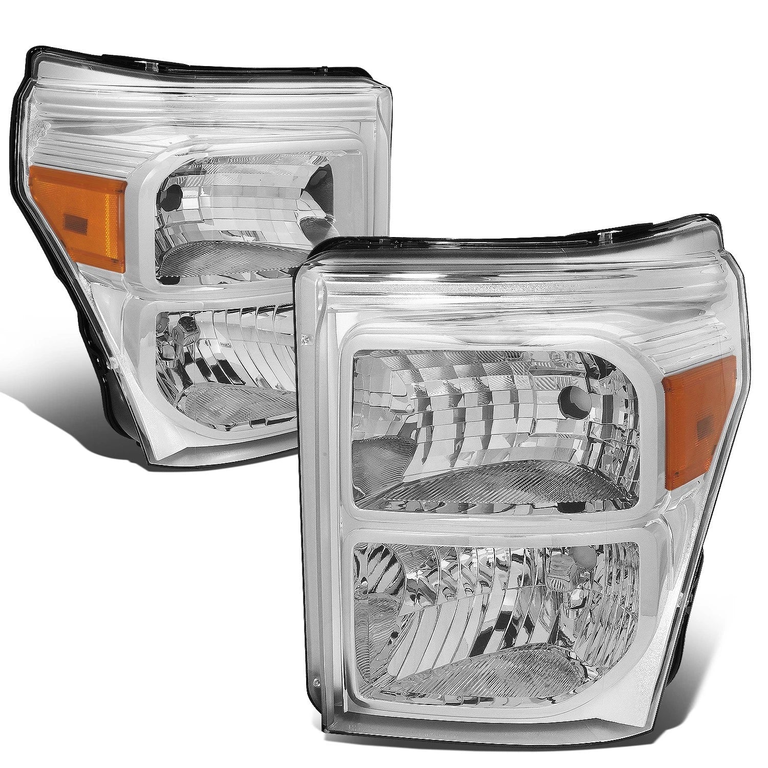 Pair of Chrome Housing Amber Corner Headlights for Ford Super Duty (2011–2016)