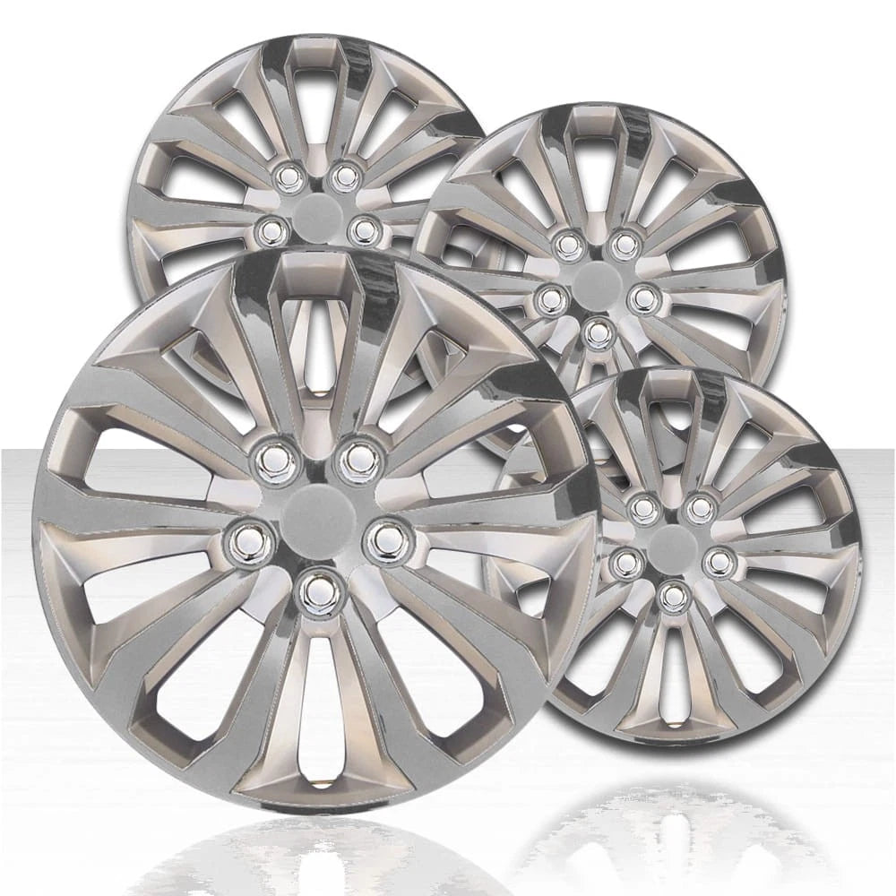 14" 10 Spoke Silver Wheel Covers with Universal Style (Set of 4)