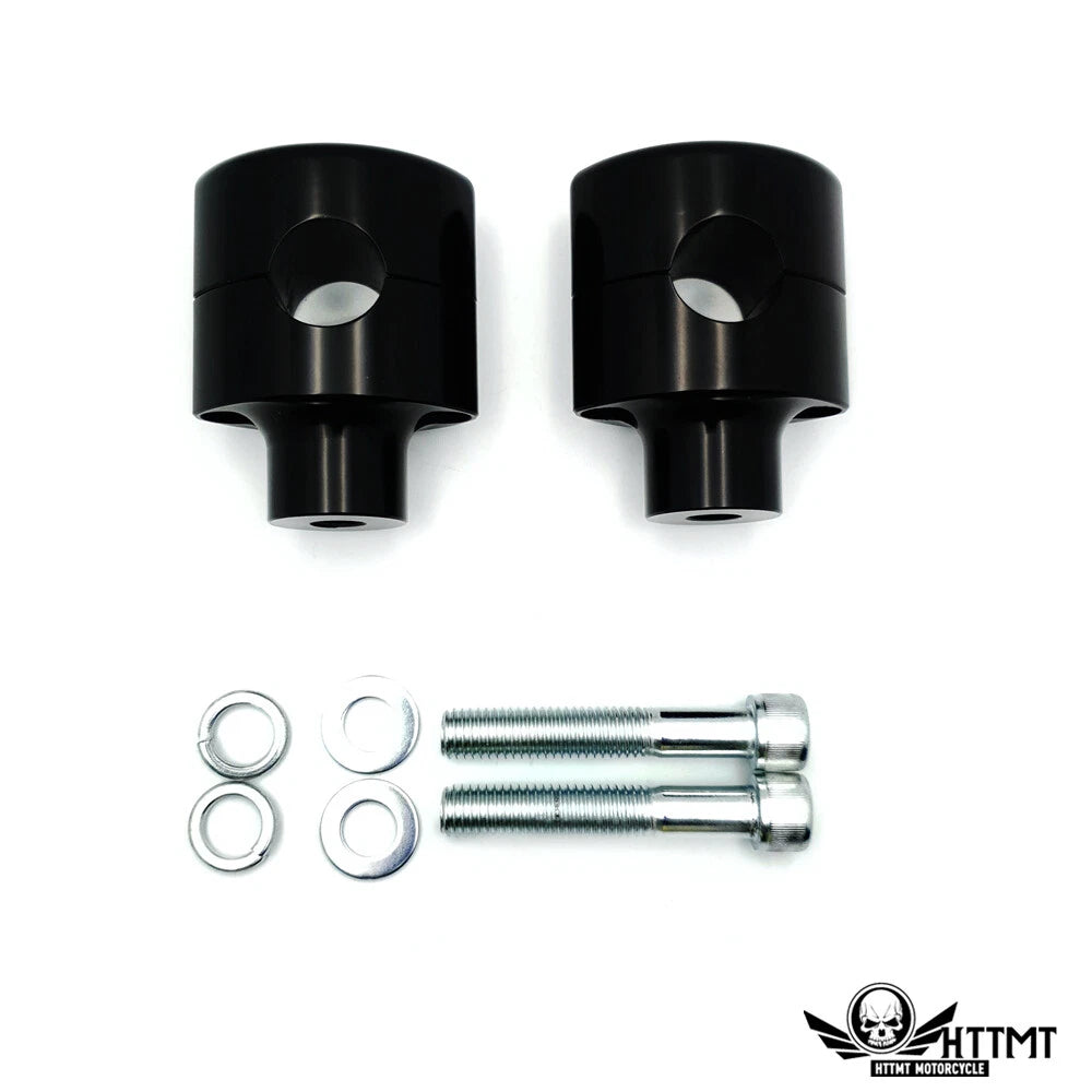 2" Black Billet Risers & 1" Handlebar Clamps for Harley Dyna Softail Sportster