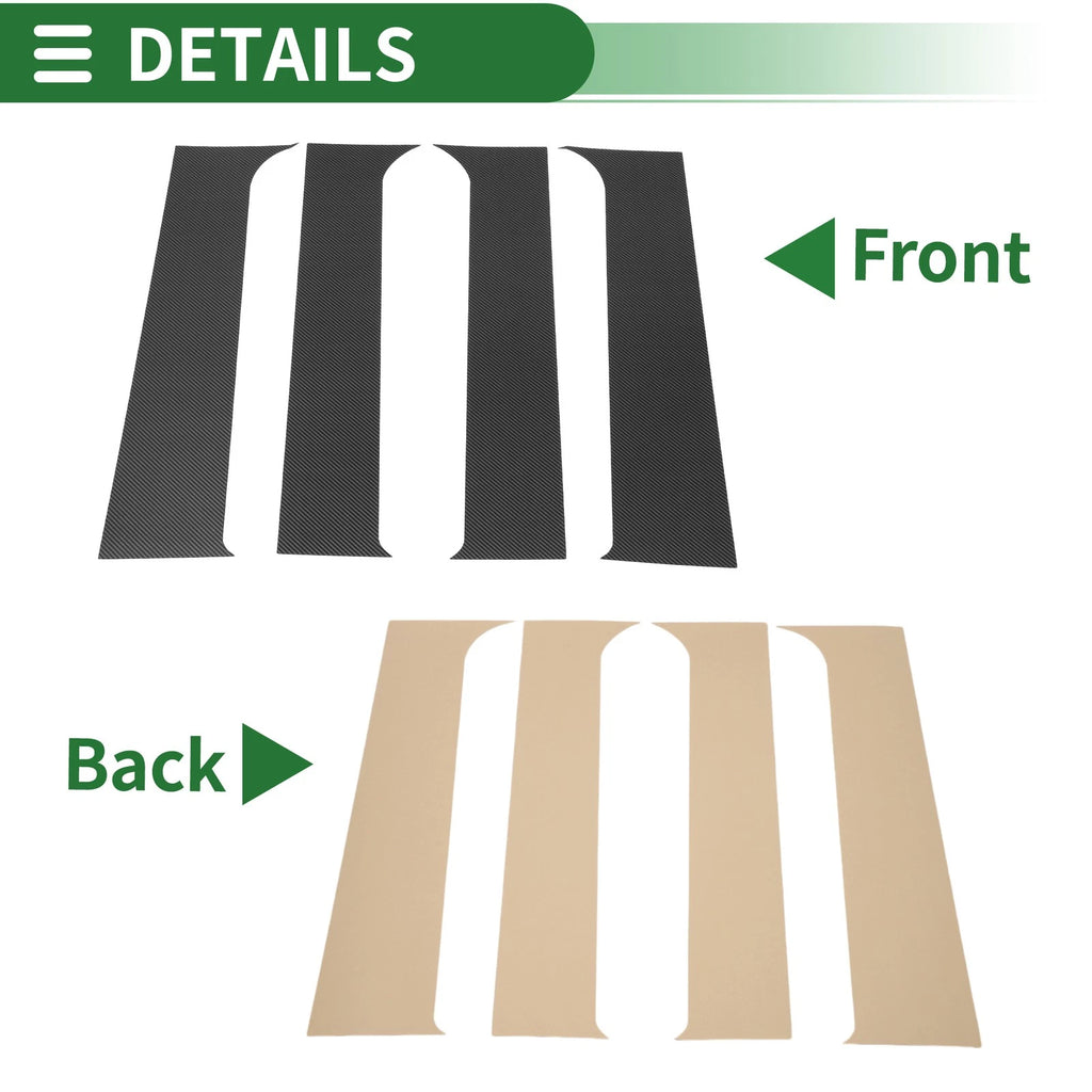 Set of 4 Door Pillar Window Trim for Ford F-250 (1999–2014) Carbon Fiber Black