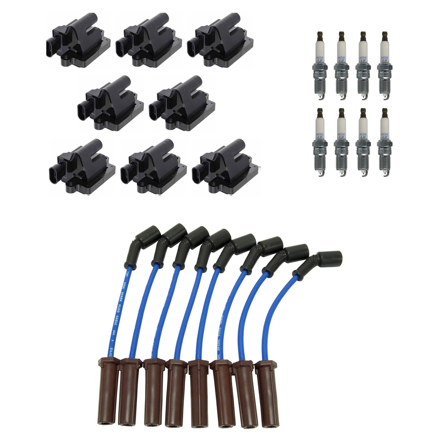 Set of 8 NGK Iridium Spark Plugs & Ignition Coil Wires for Sierra 2500 3500 Tahoe