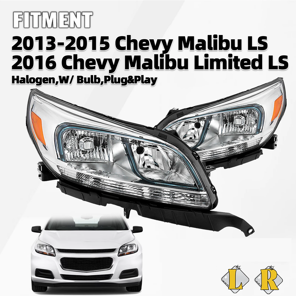 Halogen Headlight Set for Chevy Malibu (2013–2016) Left + Right Pair