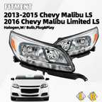 Halogen Headlight Set for Chevy Malibu (2013–2016) Left + Right Pair