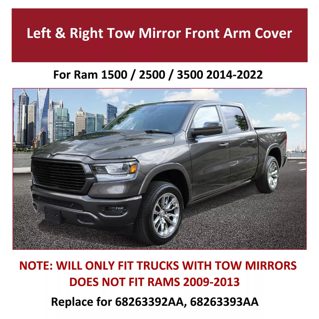 Set of 2 Trailer Tow Mirror Arm Covers for Dodge RAM 1500 2500 3500 (2002–2023)