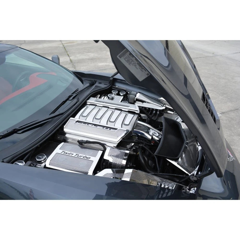 Chrome Stingray Cap Covers with Black C Fiber Inlay for 2014-2019 Corvette Z06