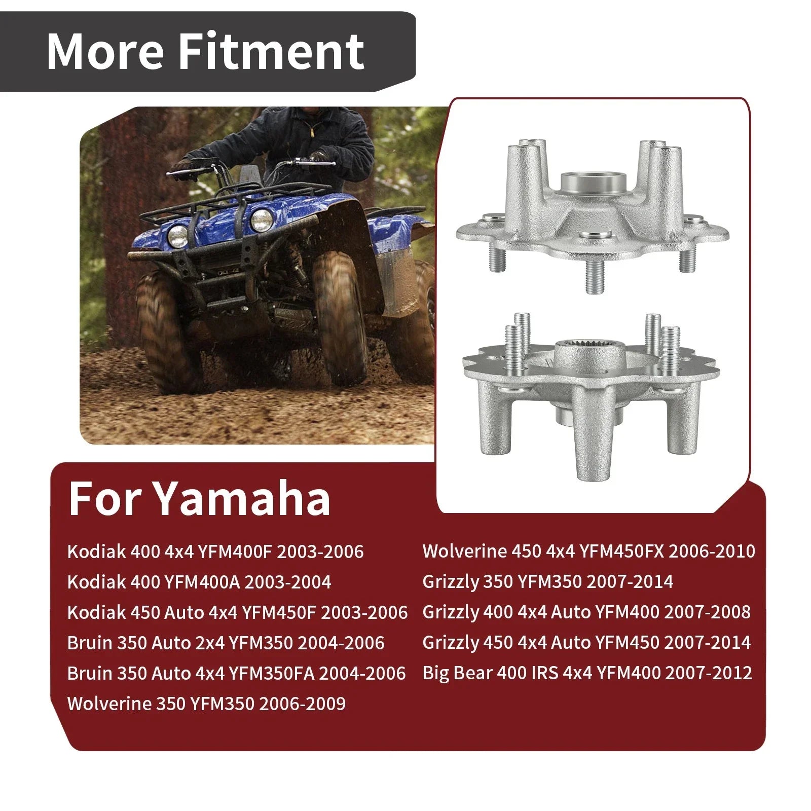 2 x Front Wheel Hub for Yamaha Kodiak 400 (1999–2009)