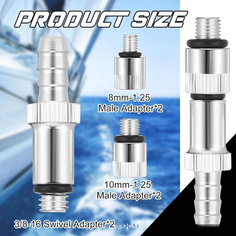 6 Piece Marine Grade Aluminum Oil Pump Adapter Kit 3/8 Swivel 8mm 10mm