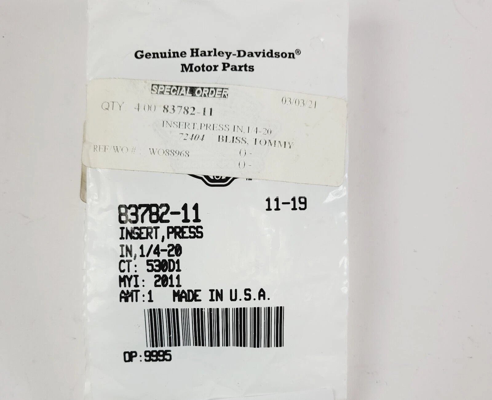 Press In 1/4-20 Insert for Harley-Davidson (83782-11)