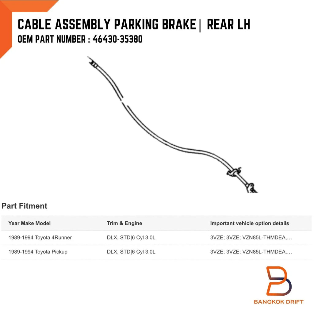 Rear Left Parking Brake Cable for Toyota Hilux LN85 LN90 (88-96)