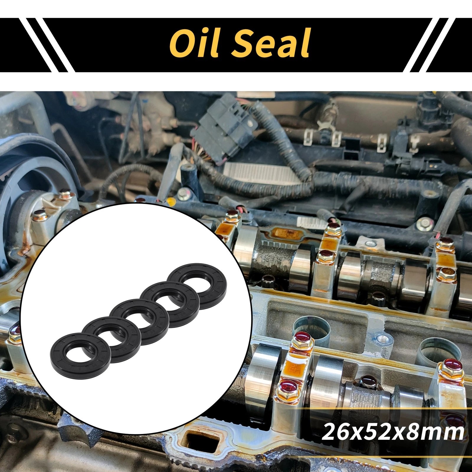Set of 5 Oil Seal Rotary Shaft Seal NBR Rubber 26x52x8mm